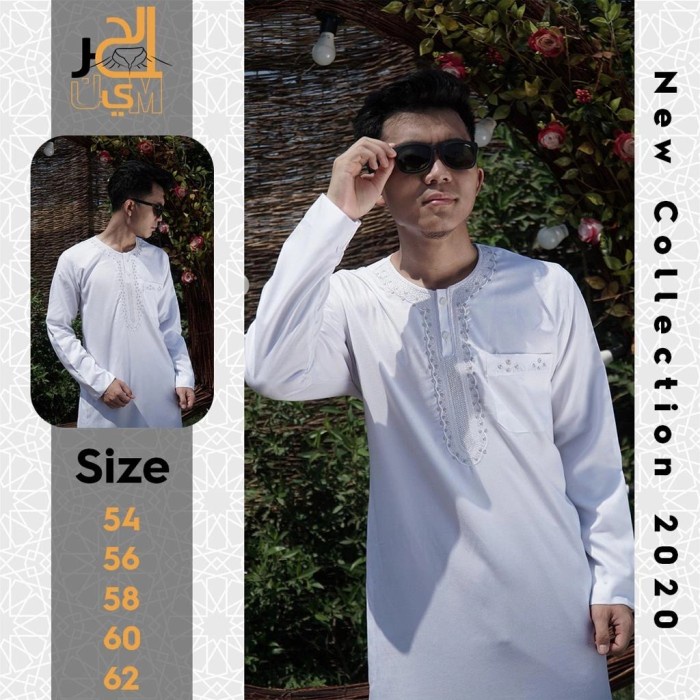 PROMO Jubah Pria Al Haramain Gamis Pria Jubah Oblong Jubah Non Kerah - Putih, 62
