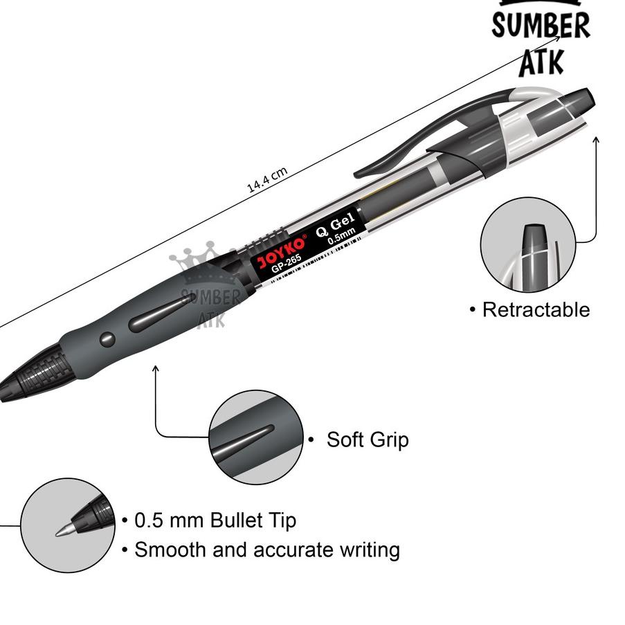 

*PROMO* Gel Pen Joyko GP-265 Black / Blue / Red Q 1 Lusin / 1 Box / 12 PCS Gel 0.5 mm Pulpen Pena Mirip K-1 Terjamin