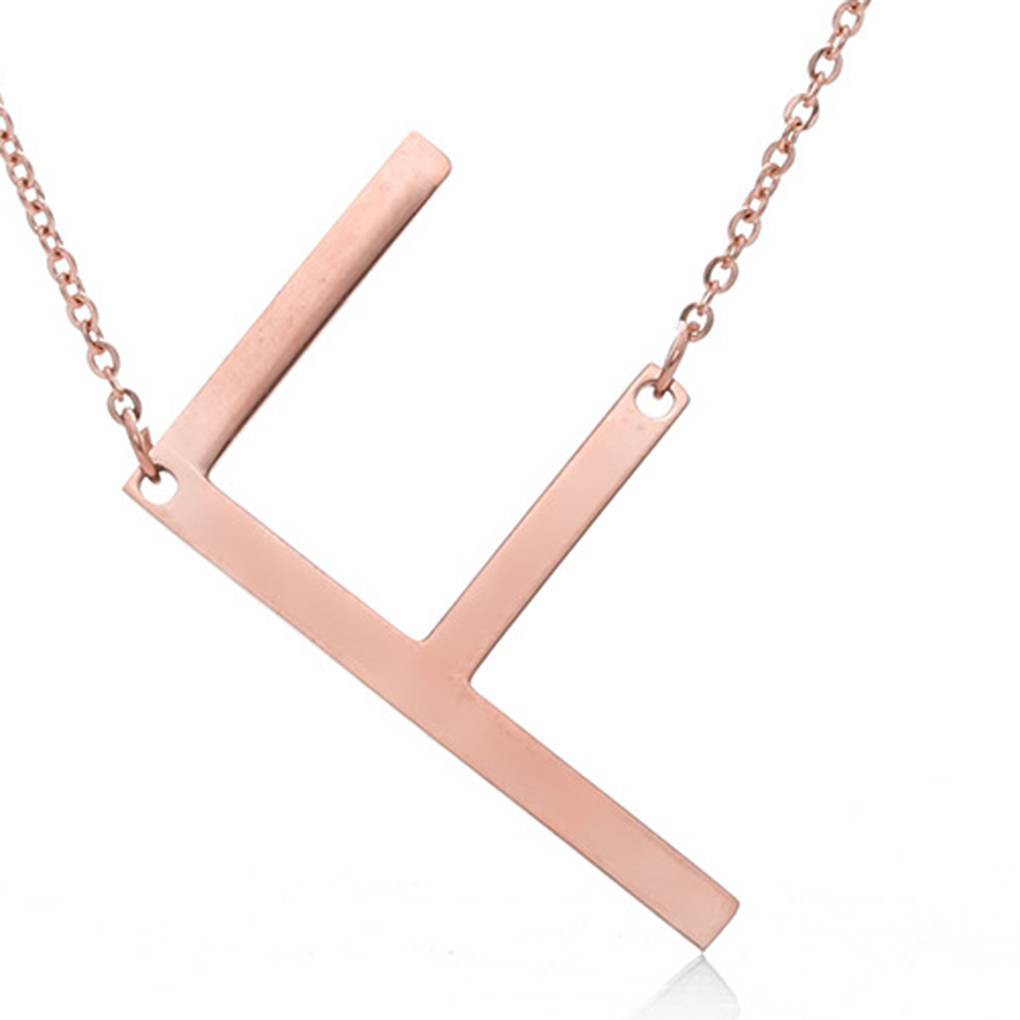 Kalung Rantai Liontin Motif Huruf Bahan Stainless Steel Warna Rose Gold Simple Elegan Wanita