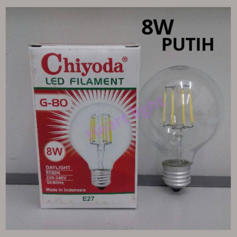 lampu LED FILAMENT 8W PUTIH DAYLIGHT CLEAR CHIYODA G80