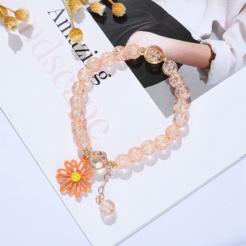 Gelang Tali Elastis Handmade Hias Manik-Manik Bunga Aster Kristal Warna-Warni Gaya Korea Untuk Wanita