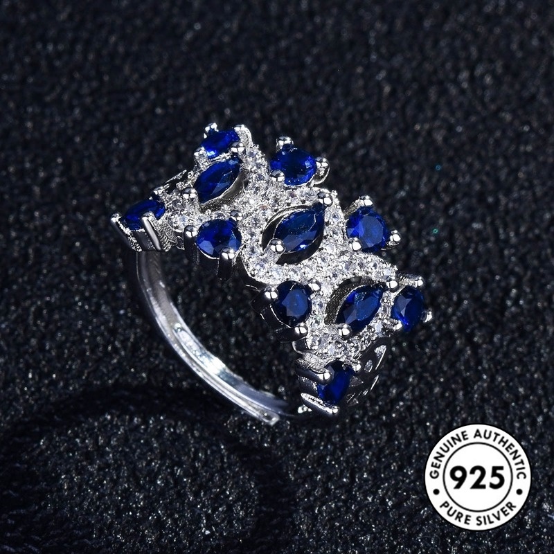 Cincin Sapphire Elegan Bahan S925 Silver Untuk Wanita