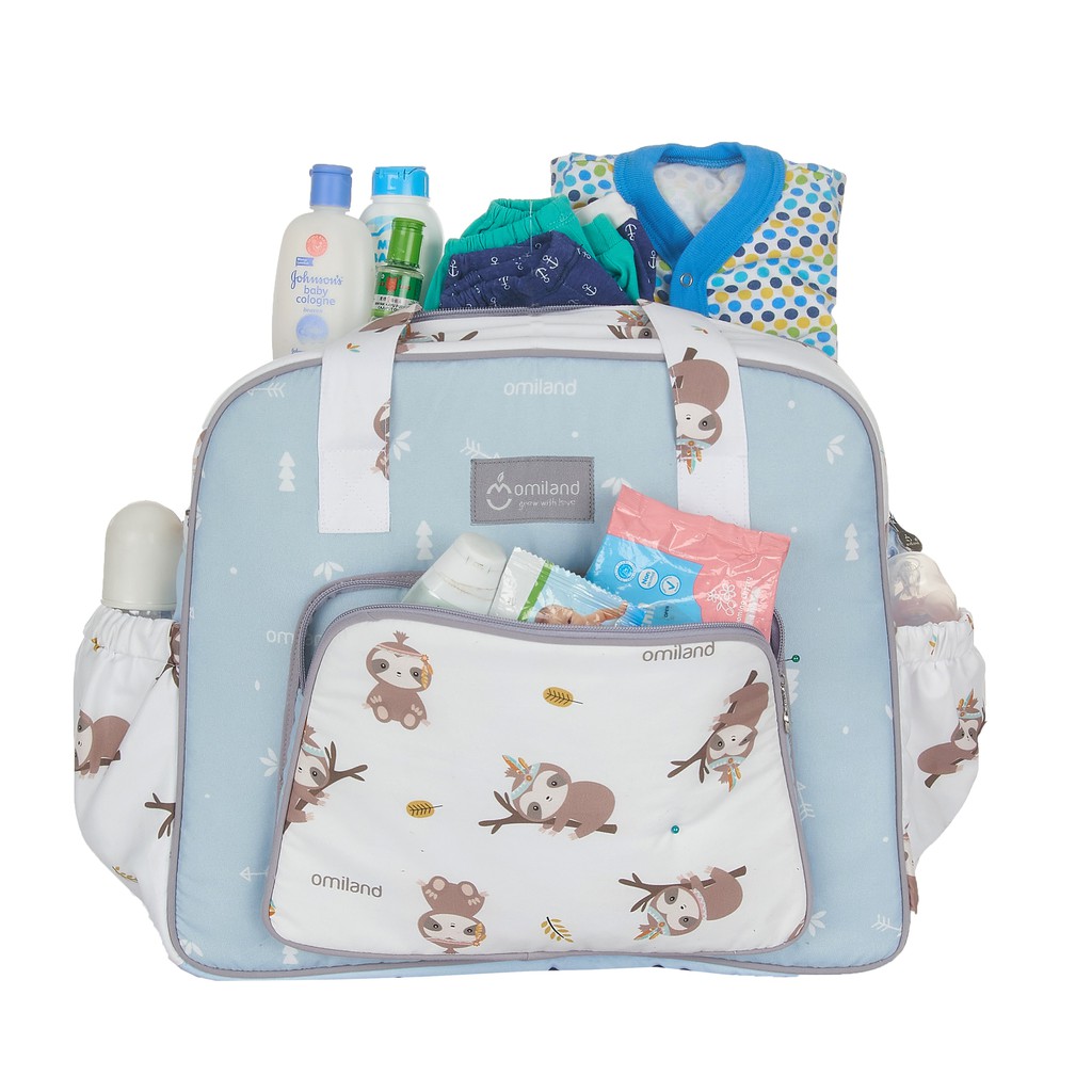 Omiland Tas Bayi Multifungsi Diaper Bag Kecil / Medium / Besar Saku Print Sloth Series - OB27151-2/28151-2/29151-2