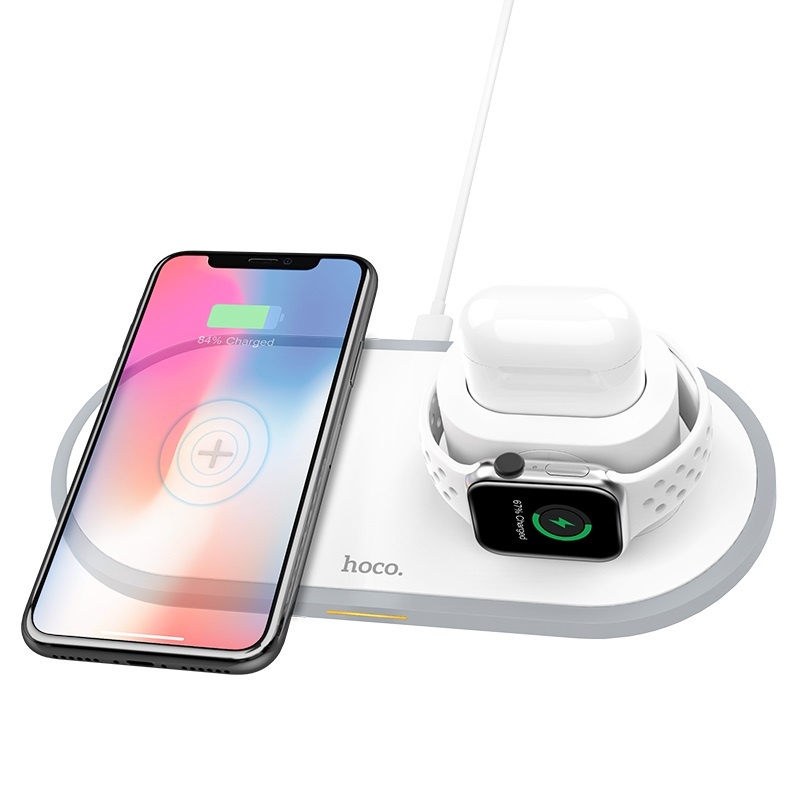 Hoco Fast Wireless Charger Pad 3 in 1 Smartphone Airpods Apple Watch - CW21 - White