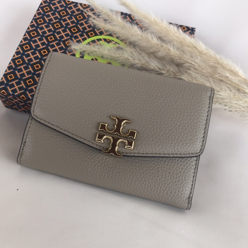 TB Kira Mixed-Materials Medium Flap Wallet Grey Heron