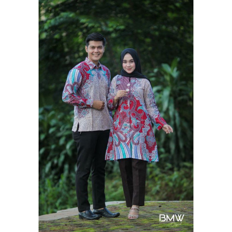 Couple Batik Tunik Modern Seragam Kerja Kantor Lengan panjang