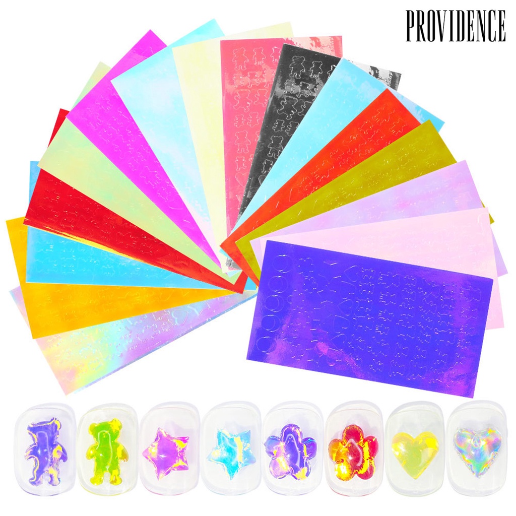 Providence 16pcs / Set Stiker Kuku Motif Aurora Warna-Warni Untuk Nail Art / Manicure Wanita