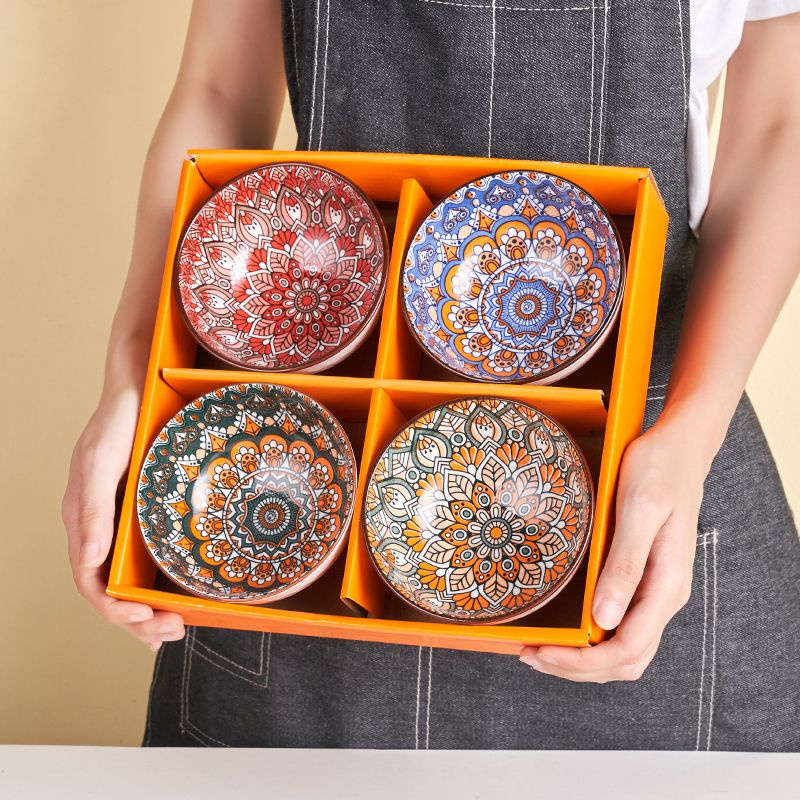 Mangkok Keramik Set Japan Motif Antik  Plus Paper Bag dan Sumpit Souvenir Bowl Gift Batik mangkuk peralatan makan