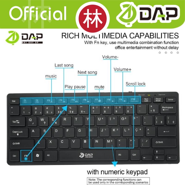 DAP D-M3276 Portable Wired Mini Multimedia Keyboard High-Speed PC