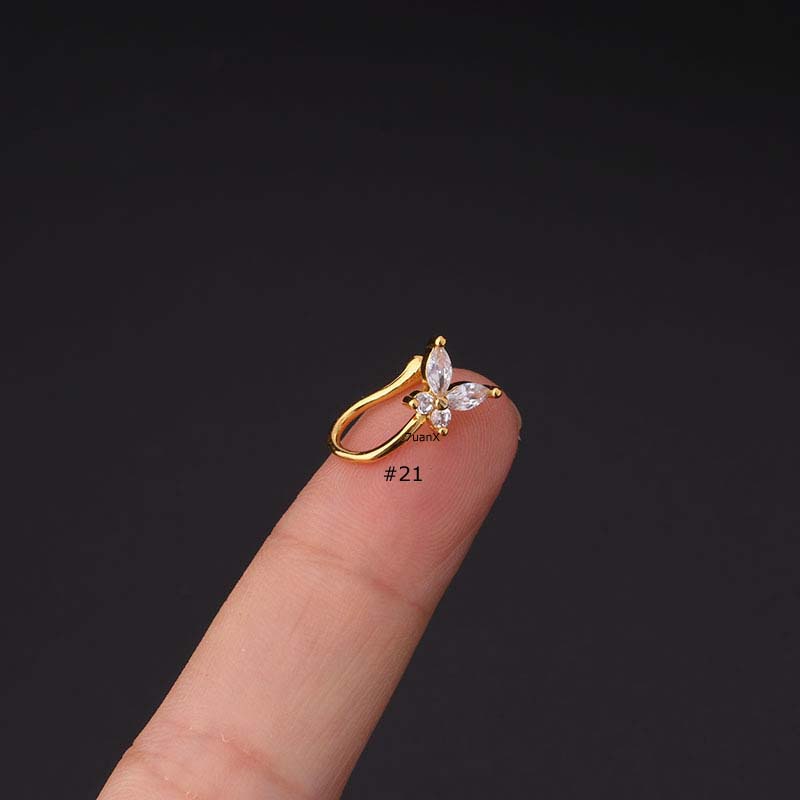 1 Piece Gold Copper with Zircon Nose Fake Piercing Stud