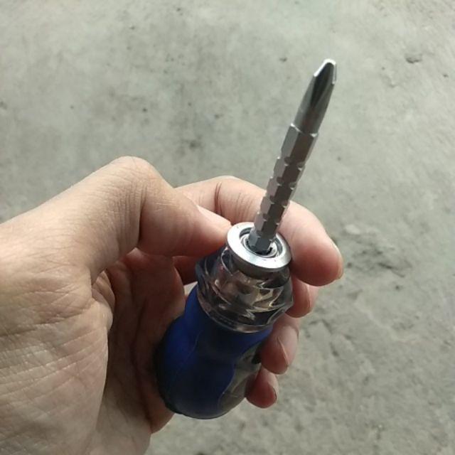 Obeng Bolak Balik Cebol Bening, Obeng Min Plus Pendek Dengan Magnet