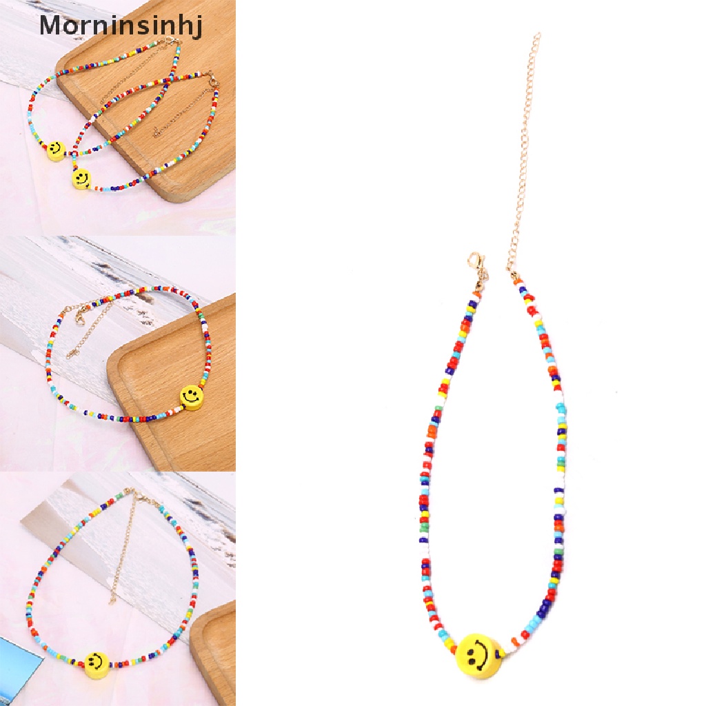 Mornin Bohemia Manik-Manik Warna-Warni Wajah Senyum Liontin Choker Kalung Klavikula Perhiasan Hadiah id