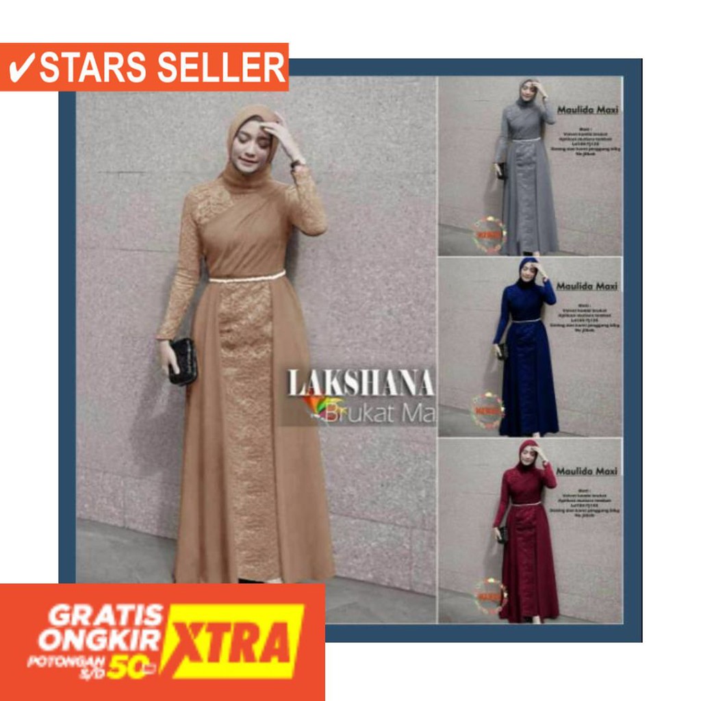 BAJU LEBARAN PAKAIAN MUSLIMAH SYARI BERGO BALOTELI / Gamis brokat broklat syari lakshita maulida