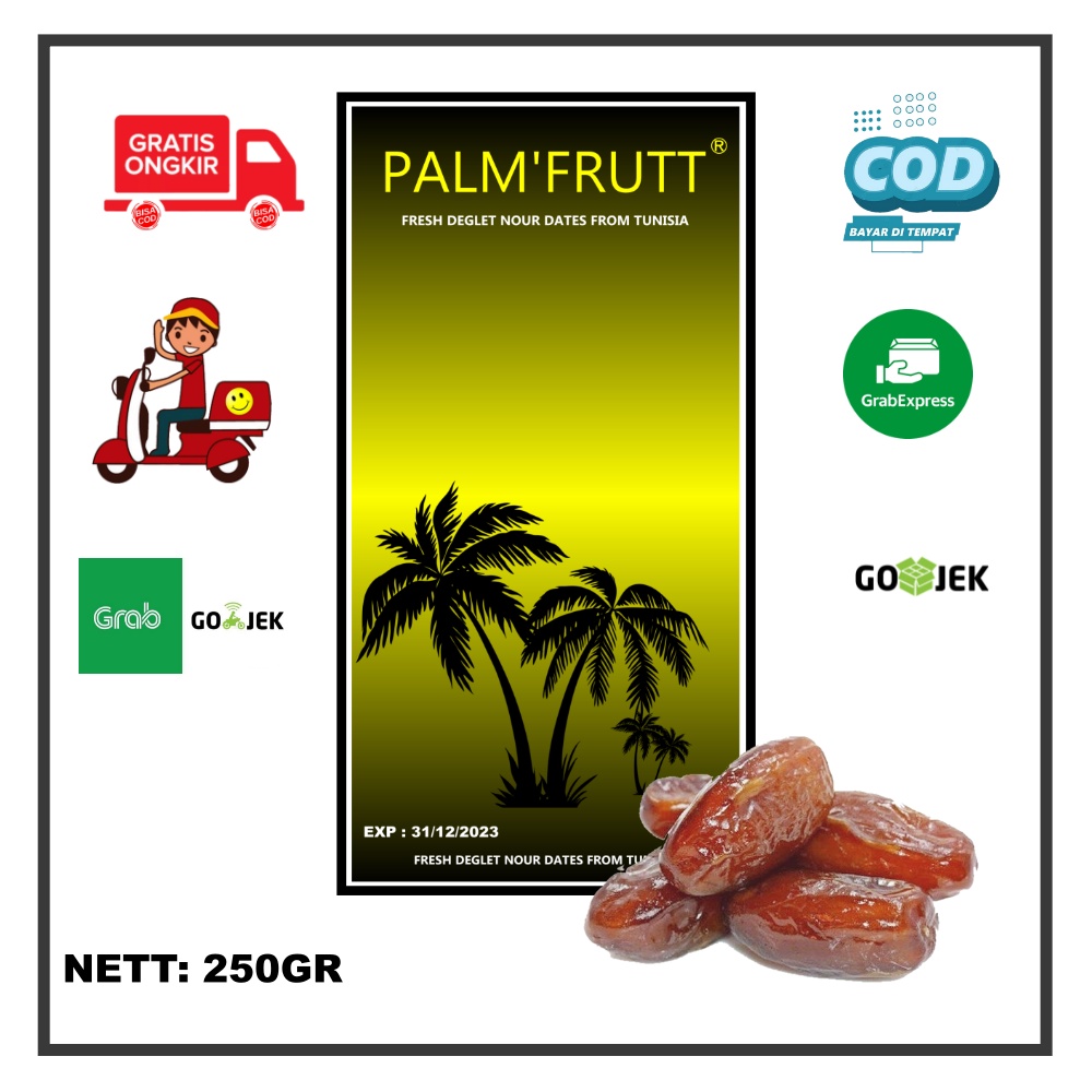 

Kurma tunisia palm frutt madu /curah 500gr kemasan dus (non tangkai )