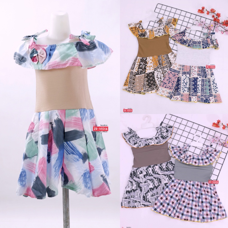 Dress Moza uk 3-4 Tahun / Dres Kensi Tanktop Baju Anak Perempuan Cewek Gaun Import Adem Murah