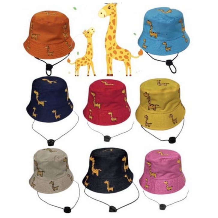 Topi Bucket Anak Jerapah Usia 1 2 3 4 5 Tahun Motif Jerapah Bucket Hat Giraffe Anak Cewek Cowok Keren Topi Anak Bucket Bertali Keren dan Lucu