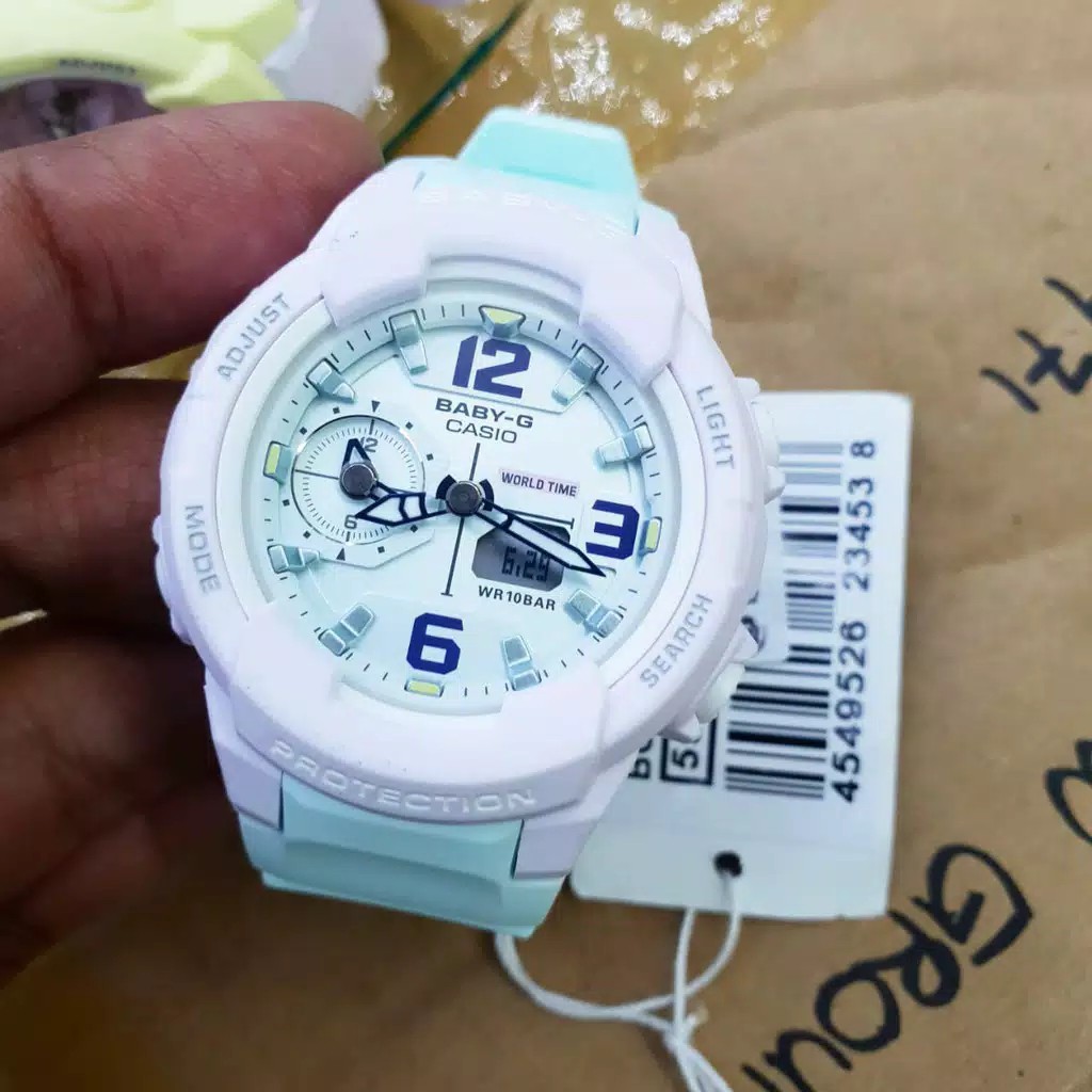 casio Baby G-BGA-230 PC wanita original tali karet hijau putih
