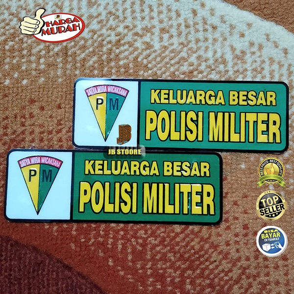 Stiker PM Hijau Panjang Timbul Sepasang / Stiker Plat PM 2pcs / Stiker Mobil Motor polisi militer