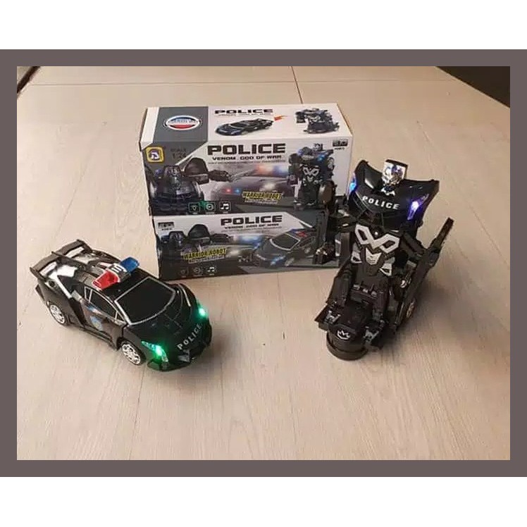 MAINAN MOBIL ROBOT POLICE HITAM WARRIOR POLICE ROBOT CAR NO.S8997