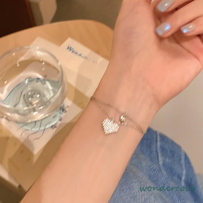 Double Layer Love Bracelet Light Luxury Niche Design Girlfriends Diamond Gelang-Won