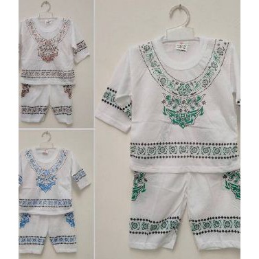 Baju Koko Anak - Setelan Baju Muslim Anak Warna Putih Motif Batik - Baju Muslim Anak Laki-laki Lucu