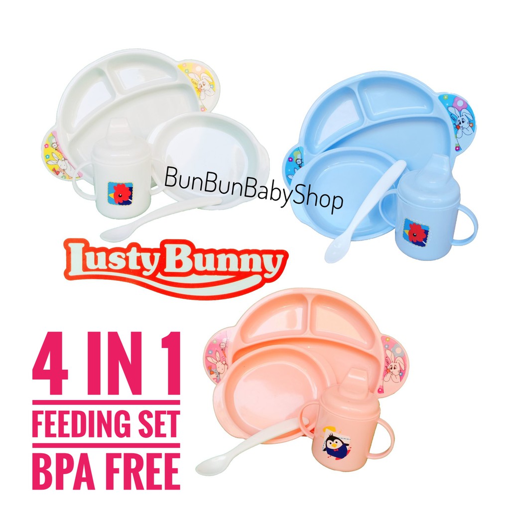 Feeding Set LUSTY BUNNY 4 in 1 Peralatan Makan Bayi Baby Gift Set Murah Lucu Kado Kelahiran Bunbun
