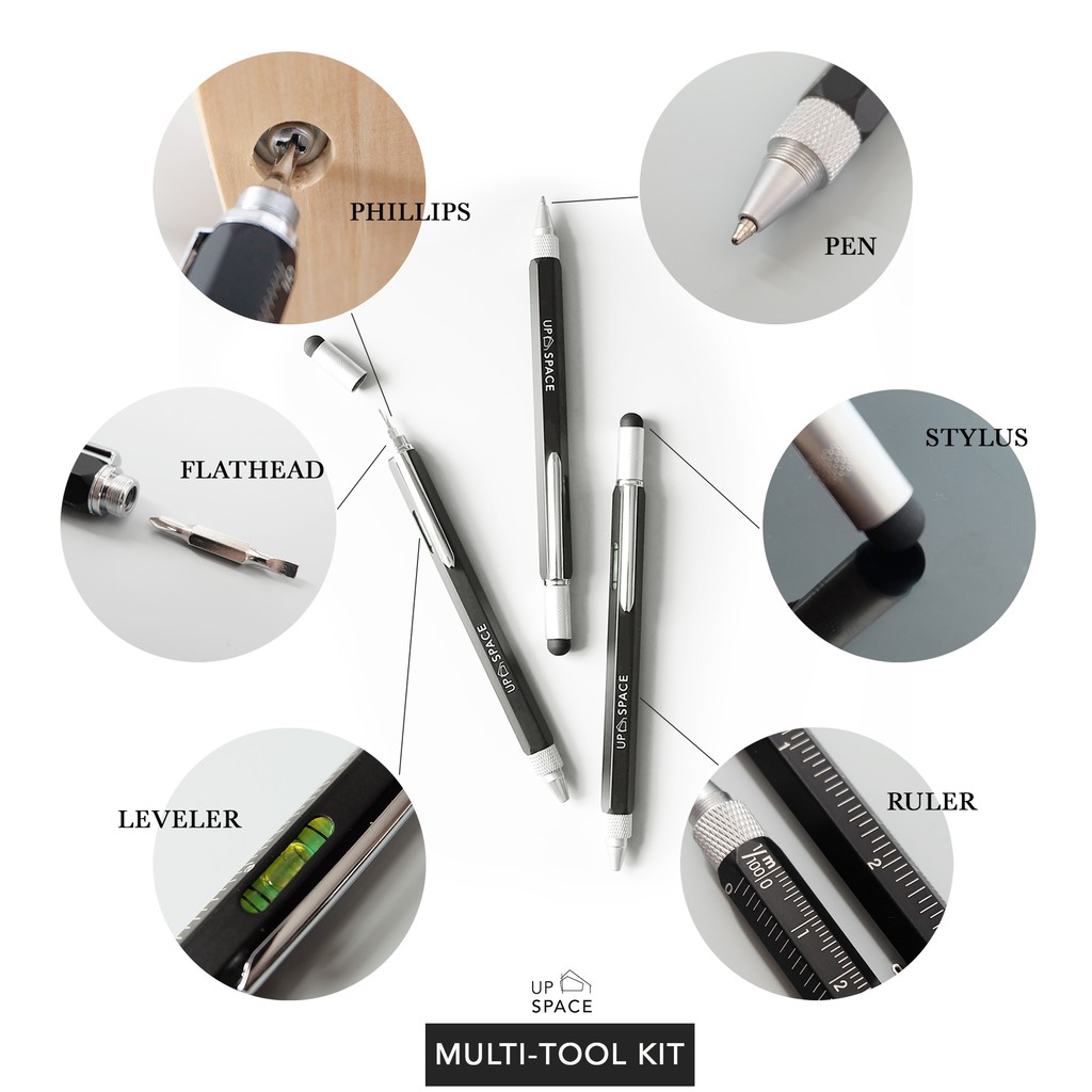 

UP SPACE Multi Tool Pen / Bolpoin Multifungsi / Obeng Plus Minus / Water Pass / Penggaris / Stylus