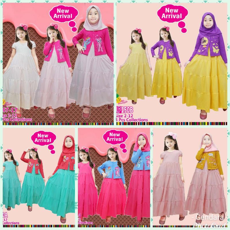 Setelan Gamis + Cardigan Anak Little Pineapple 3~8 tahun