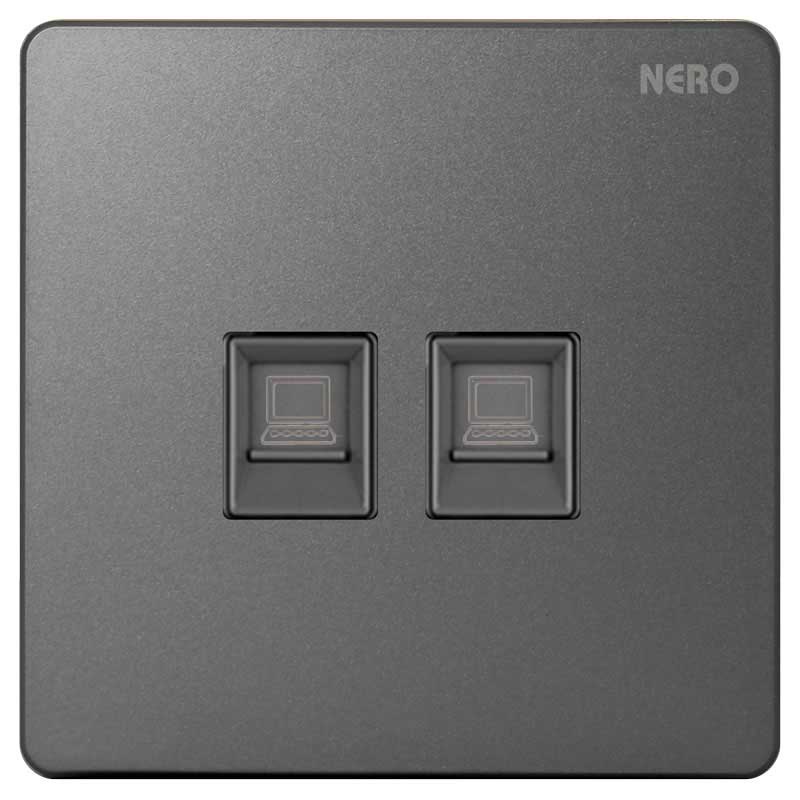 CASA X2PC2-Grey 2 Gang Saklar Data Cat 5 NERO