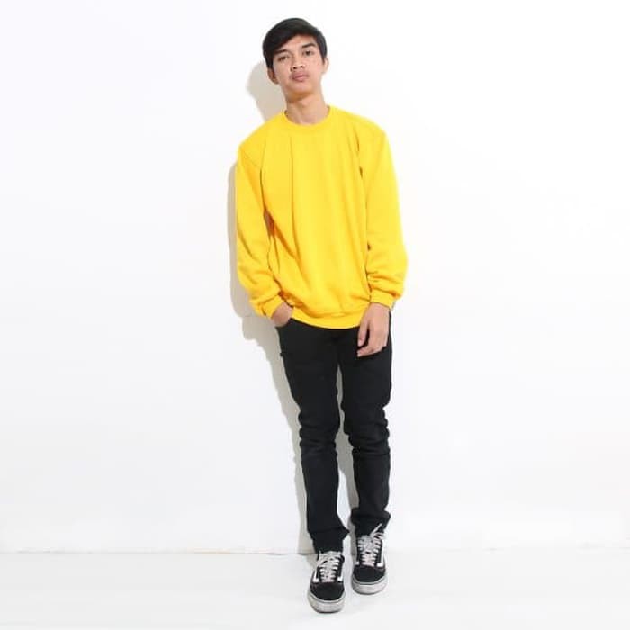 Sweater Pria Basic Sweater Fleece Sweater Oblong Cewe Cowo-Kuning