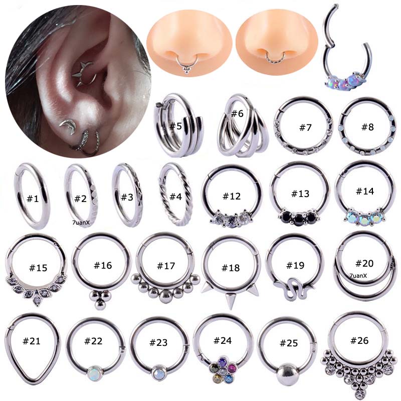 1piece G23 Titanium Nose Hoop Rings Piercing Clicker Hinged Segment Helix Piercing Body Jewelry