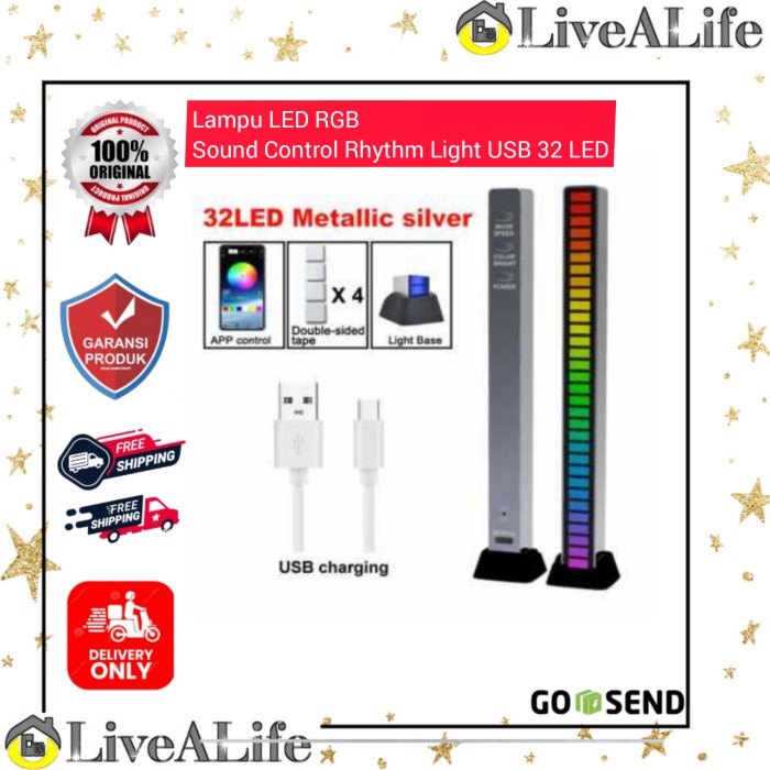 Lampu LED RGB Sound Control Rhythm Light USB 32 LED