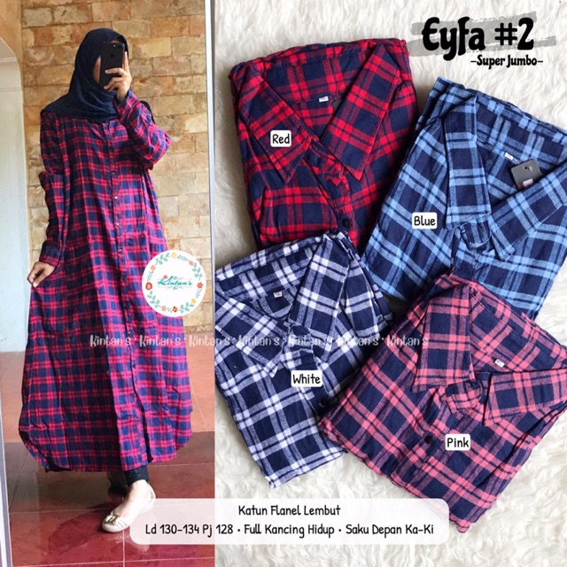 EYFA #2 BY KINTANS ; Gamis Wanita Flanel Jumbo Motif Kotak Kotak