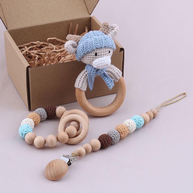 Mary Mainan Rattle Teether Bentuk Gelang Bahan Kayu Untuk Bayi