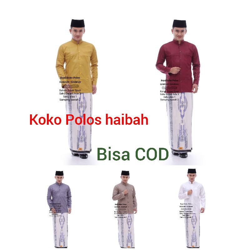 Koko Polos Pria Lengan Panjang Polos Kerah Shanghai Koko Putih Hitam Navy Maroon