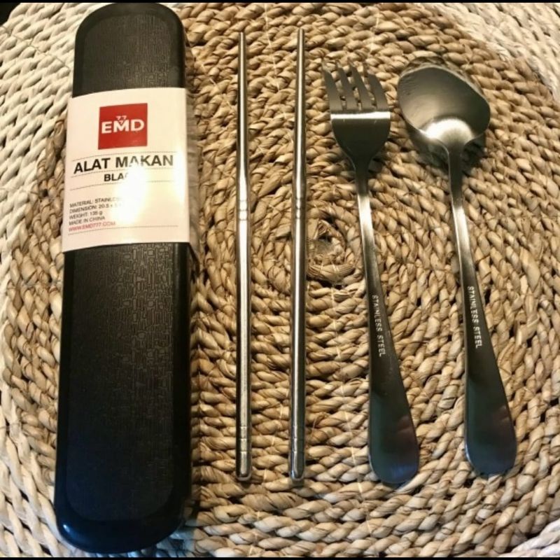 Sendok Garpu Sumpit Portabel Peralatan Makan Portable Travel Sendok Set Jerami Sendok Set Stainless