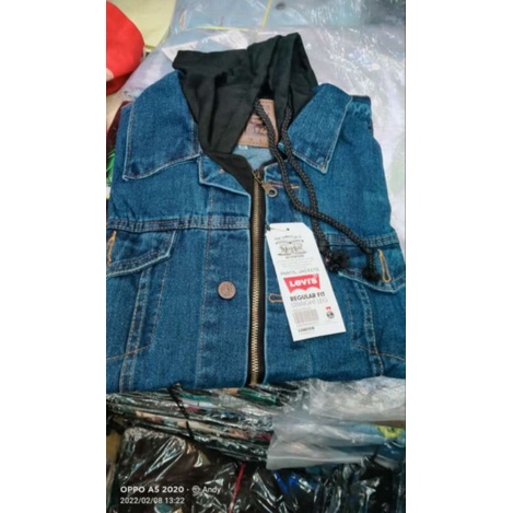 promo jaket jeans denim tebal / Levis kancing+resleting pakai hodie/kombinasi cowok, model boyy
