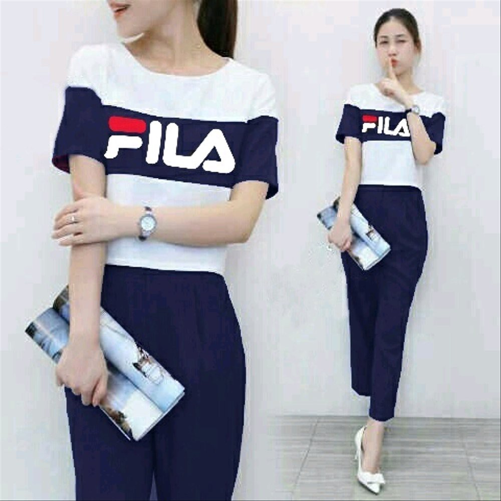 GL JS YUANITA FILA Baju setelan wanita cewe kaos lengan pendek celana panjang kerja kuliah gereja