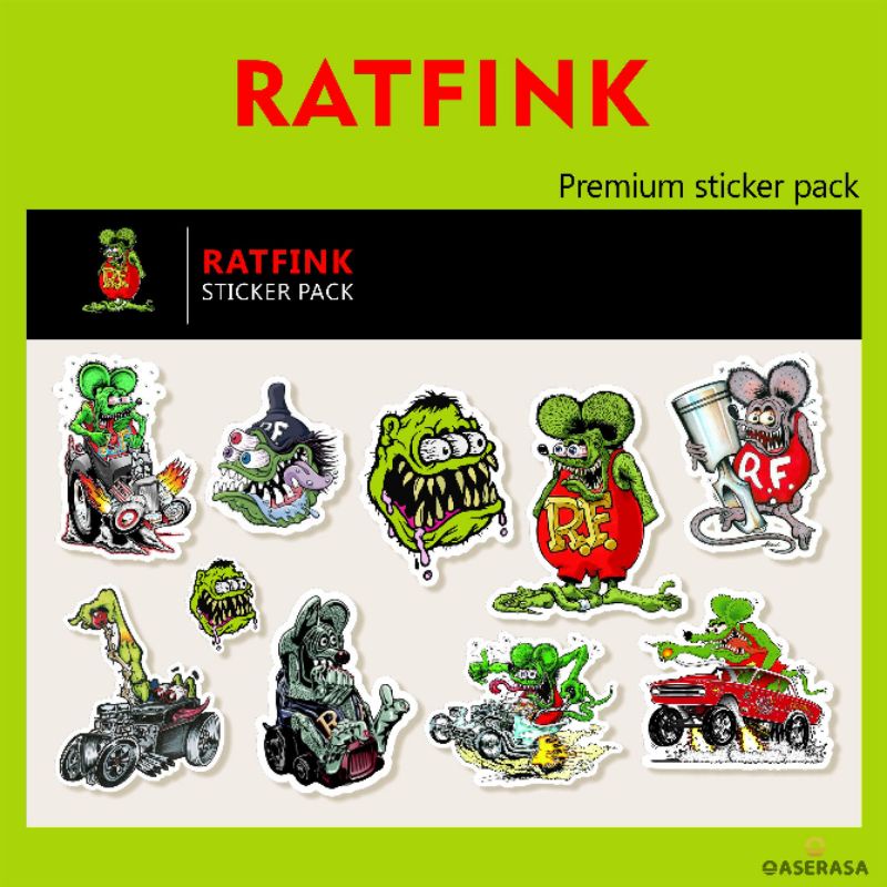 Sticker RATFINK 10 PCS| Sticker RATFINK premium pack | Stiker RAT FINK Motorcycle motor