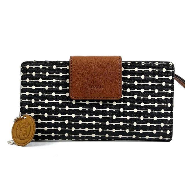 Dompet Wanita ORI FOSSIL Emma RFID Tab stripes black