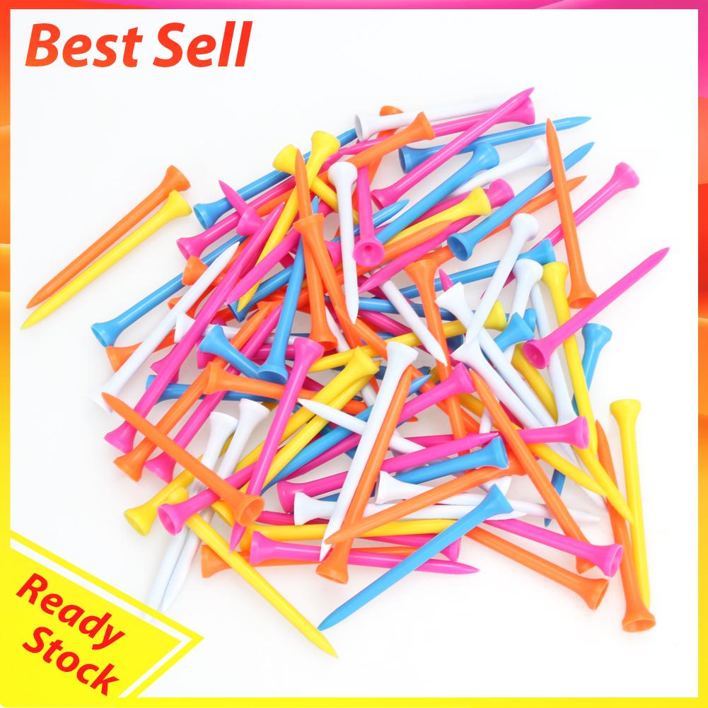 100Pcs / set Tee Bola Golf 80mm Bahan Plastik Warna Campur Untuk Latihan