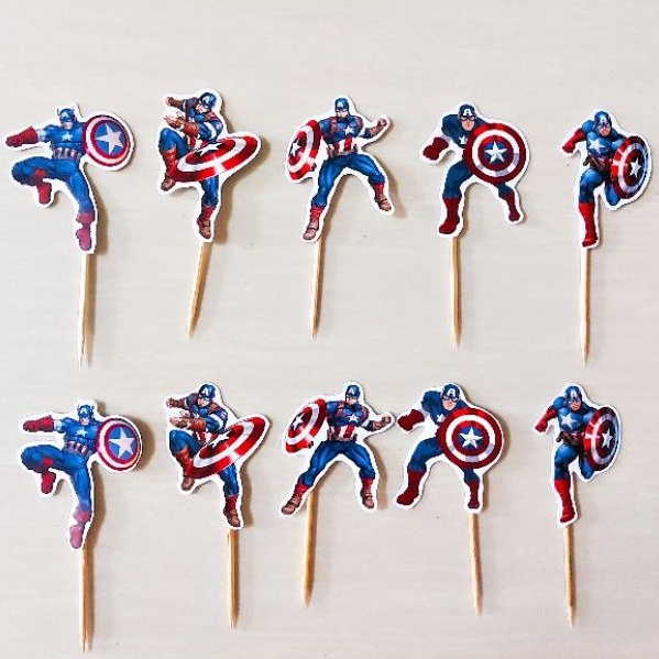 CUPCAKE TOPPER CAPTAIN AMERICA / TOPPER CUPCAKE CAPTAIN AMERICA / TOPPER KUE CAPTAIN AMERICA