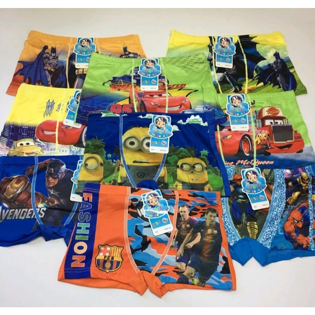 MURAH... 3 PCS - 6 PCS CELANA BOXER ANAK LAKI/BOXER ANAK LAKI-LAKI KARAKTER/MOTIF RANDOM/CELANA DALAM MODEL BOXER