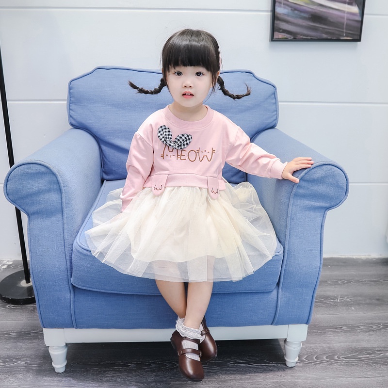 HappyOliver DRESS IMPORT MEOW RIBBON EBV Baju Dress Anak Perempuan Import/Dress Bayi Perempuan/Gaun Bayi Perempuan/Dress Pesta/Dress Bayi