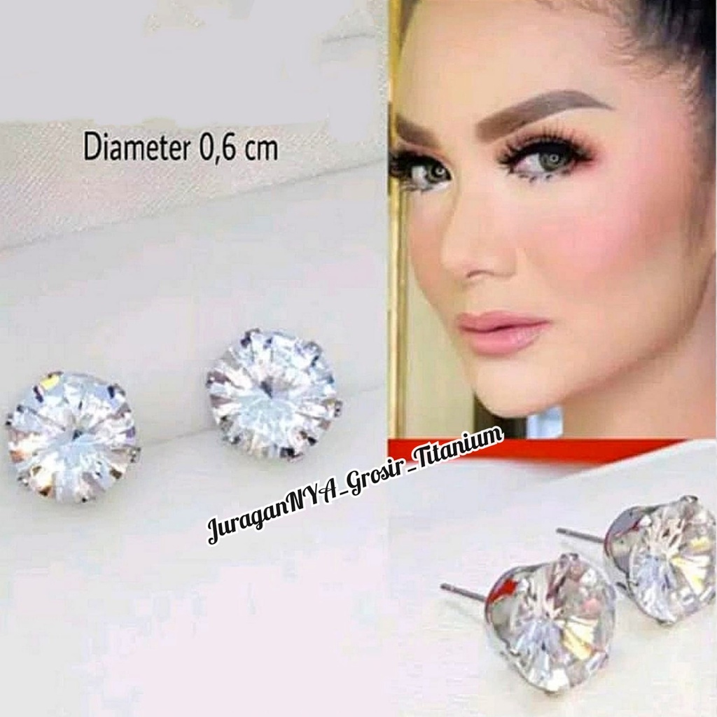 TITANIUM ANTING PERMATA SATU GIWANG DESAIN NETRAL,SIMPLE PERHIASAN EMAS WANITA ANTI KARAT&amp;ANTI LUNTUR