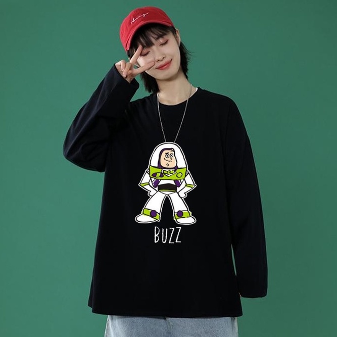 Kaos oblong wanita Crewneck oversize wanita lengan panjang