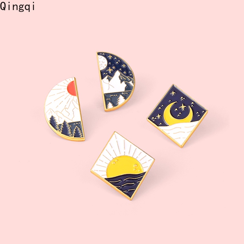 Bros Pin Enamel Desain Kartun Matahari Dan Bulan Untuk Anak