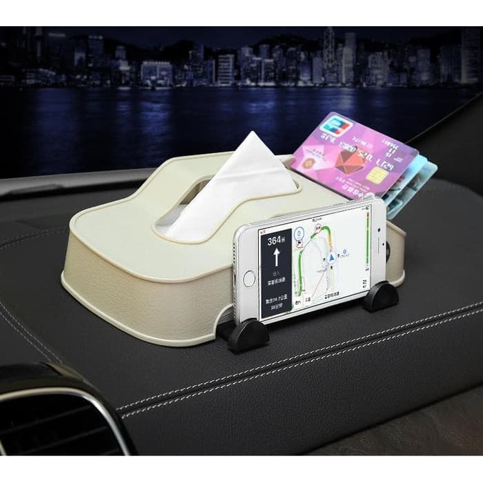 Car Tissue Holder Card E-toll Holder Mobile Phone Holder warna random