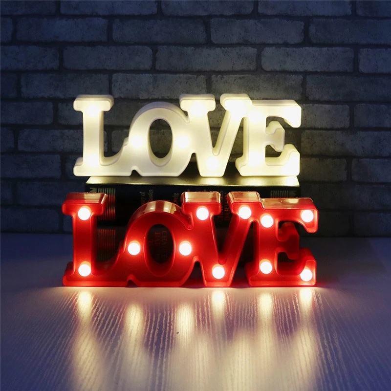 Romantic Wedding Anniversary Valentine's Day DIY 3D Love Alphabet Heart Letter Sign Neon Night Light Decoration