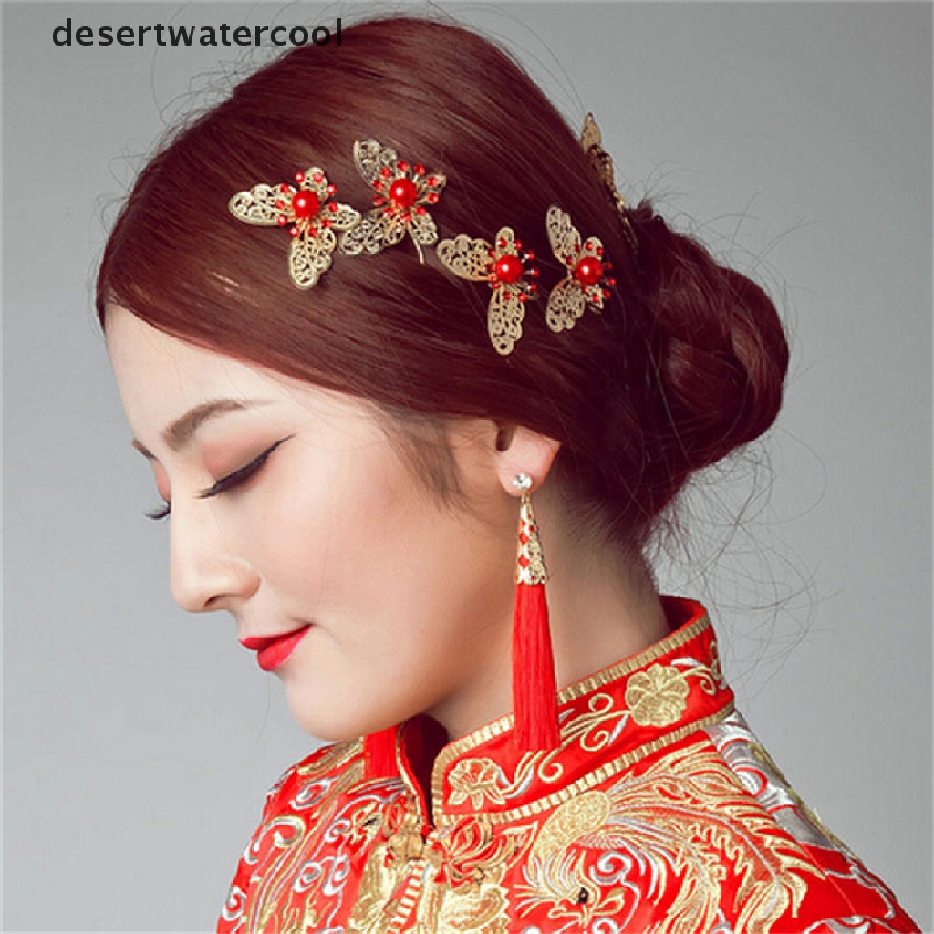 Jepit Rambut Bentuk U Desain Kupu-Kupu Warna Emas Silver Untuk Hiasan Kepala Pengantin Pernikahan